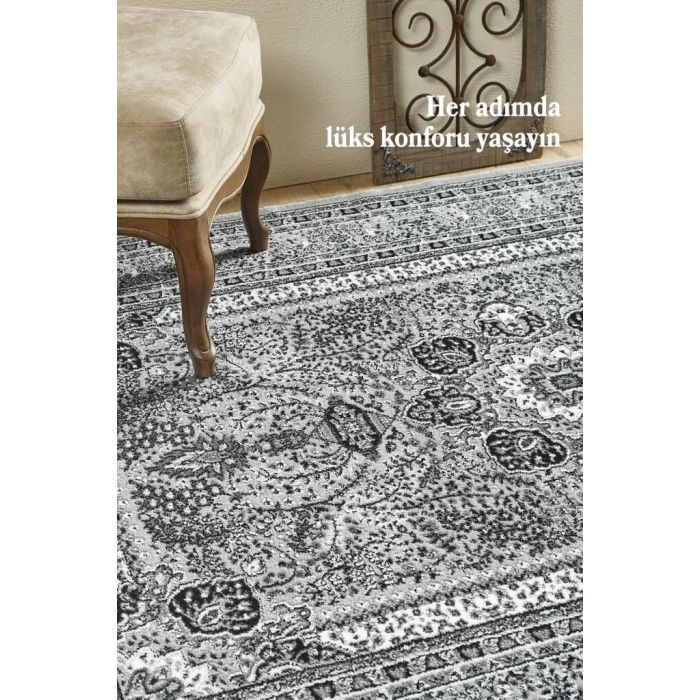 Klasik desenli Halı Iran tarzı süslemeler Siyah Gri Beyaz Renkler