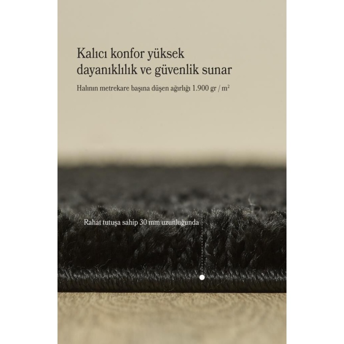 Yuvarlak Halı Yumuşak Yüksek Havlı 30 mm Shaggy Salon halısı Düz Siyah Renkli