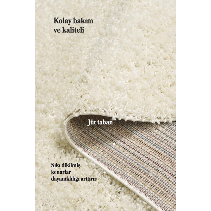 Yuvarlak Shaggy Halı 30 mm uzun ve yüksek tüylü düz Krem rengi
