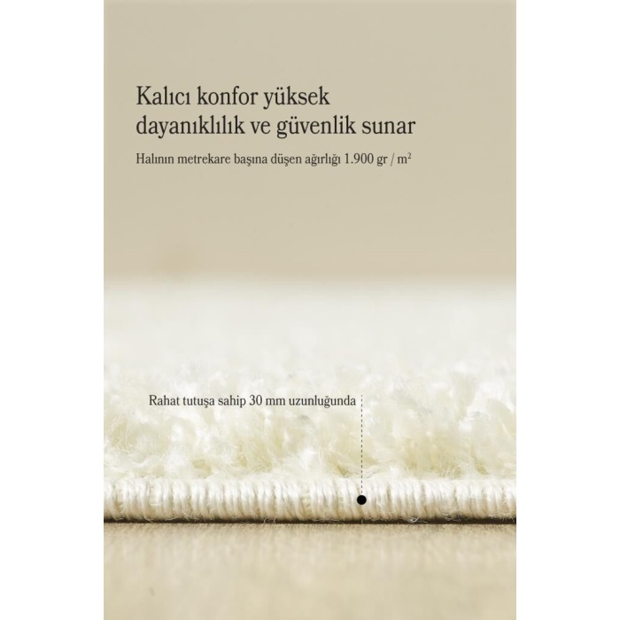 Yuvarlak Shaggy Halı 30 mm uzun ve yüksek tüylü düz Krem rengi