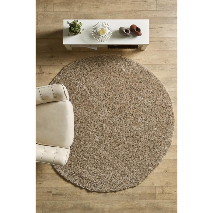 Yuvarlak Shaggy Halı 30 mm uzun ve yüksek tüylü Düz Bej renkli
