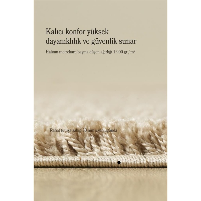 Yuvarlak Shaggy Halı 30 mm uzun ve yüksek tüylü Düz Bej renkli