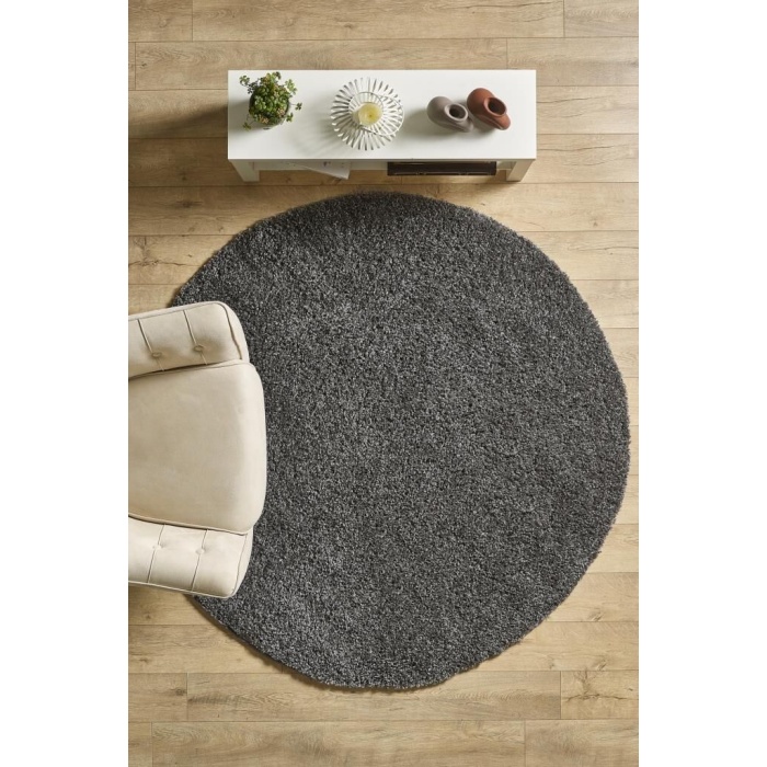 Yuvarlak Shaggy Halı 30 mm uzun ve yüksek tüylü düz Koyu Gri rengi