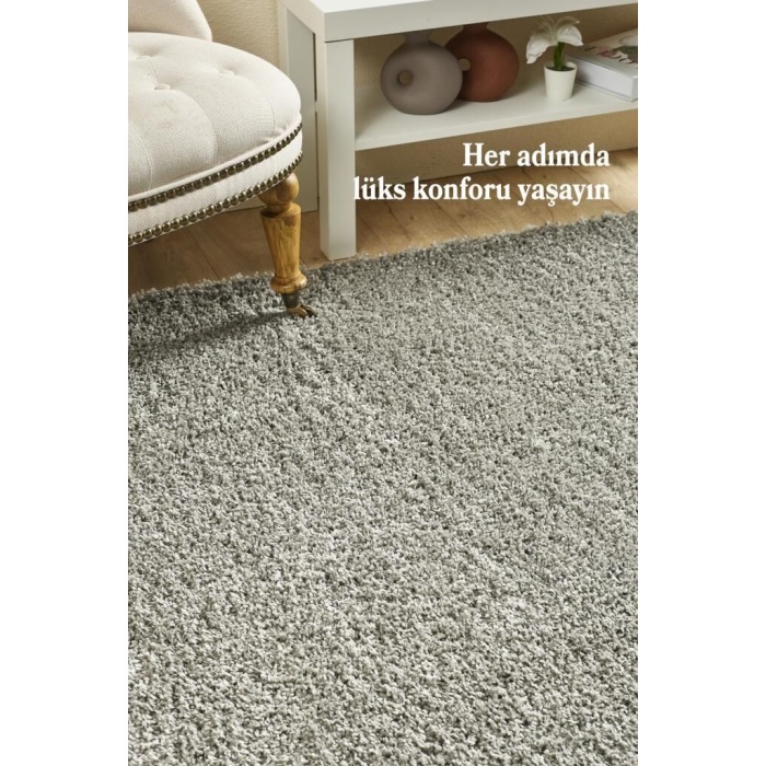 Yuvarlak Shaggy Halı 30 mm uzun ve yüksek tüylü düz Açık Gri rengi