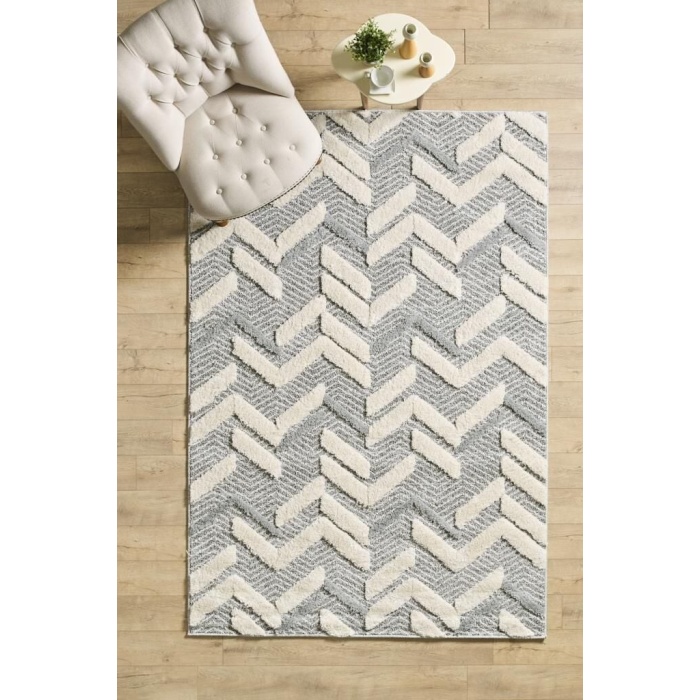 Yumuşak Bukle Tabanlı Modern kabartmalı 3D Abstrak Desenli Gri Renkli Halı