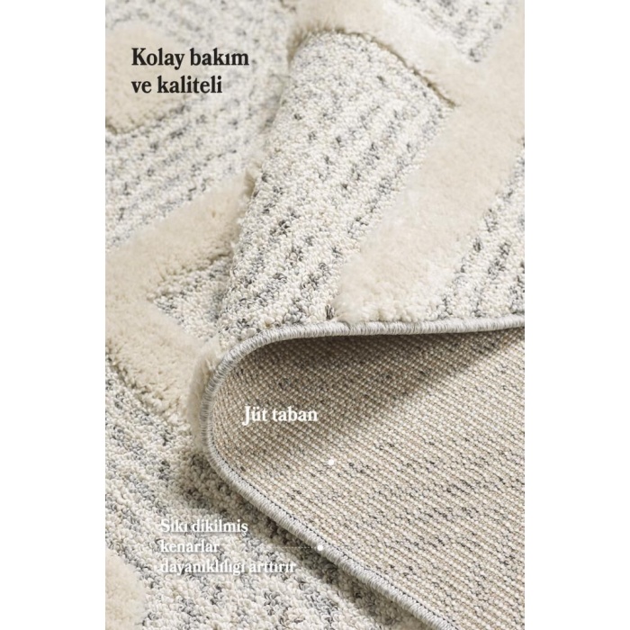 Yumuşak Bukle Tabanlı Modern kabartmalı 3D Kare Dalga Desenli Gri Renkli Halı