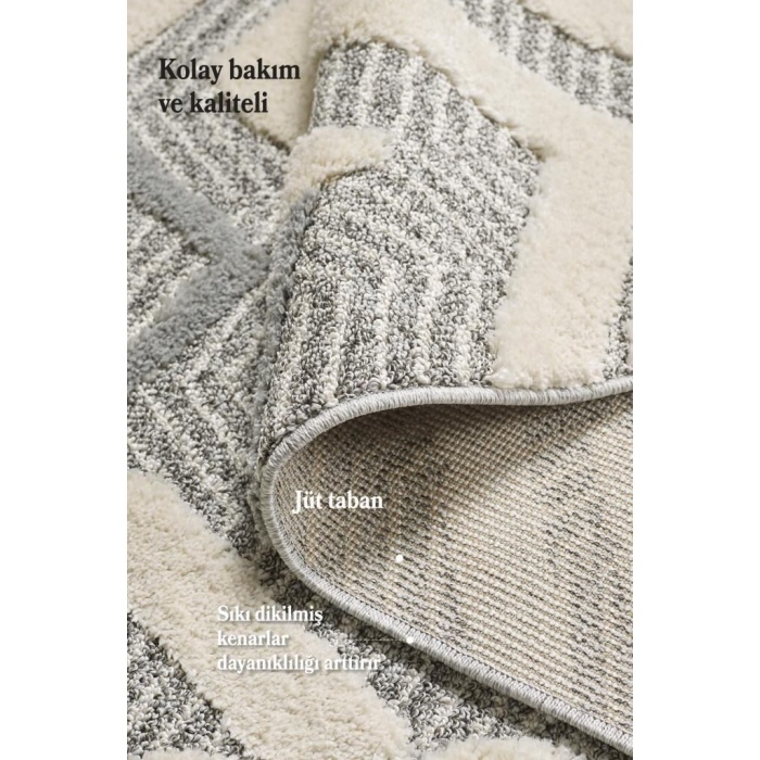 Yuvarlak Halı Yumuşak Bukle Tabanlı Modern Kabartmalı 3D Abstrak Dalga Desenli Krem Gri Renkli Halı