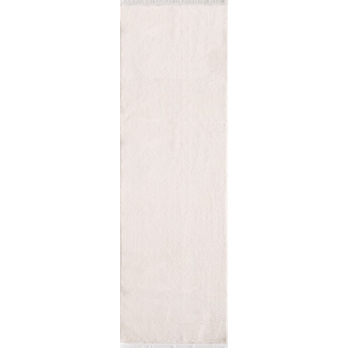 Modern Saçaklı Kaymaz Taban Tavşan Tüyü Kolay Temizlenebilir Yıkanabilir Salon Oturma Odası Yolluk Mutfak Halısı Krem Renk