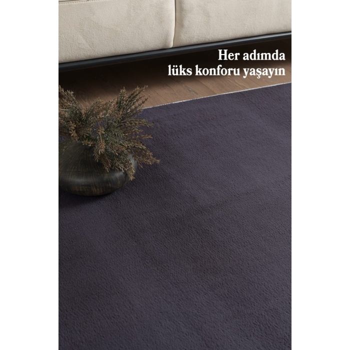 Modern Saçaklı Kaymaz Taban Tavşan Tüyü Kolay Temizlenebilir Yıkanabilir Salon Oturma Odası Yolluk Mutfak Halısı Gri Renk