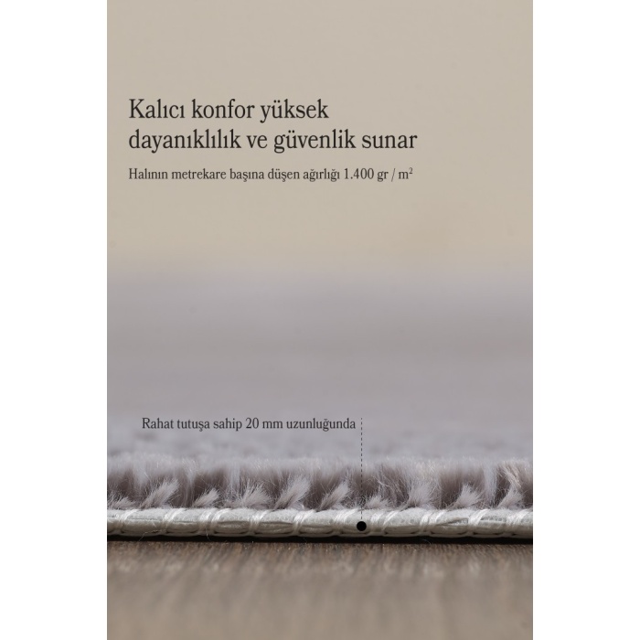 Modern Saçaklı Kaymaz Taban Tavşan Tüyü Kolay Temizlenebilir Yıkanabilir Salon Oturma Odası Yolluk Mutfak Halısı Açık Gri Renk