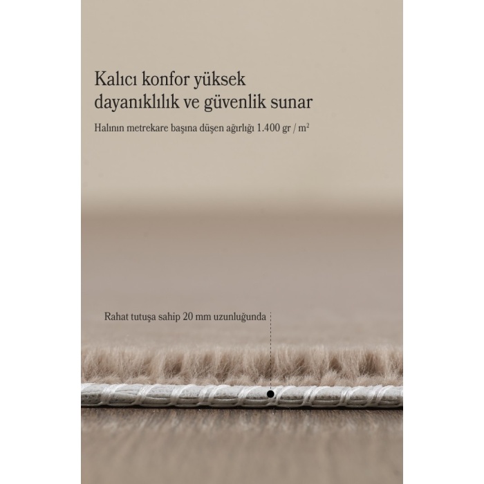 Modern Saçaklı Kaymaz Taban Tavşan Tüyü Kolay Temizlenebilir Yıkanabilir Salon Oturma Odası Yolluk Mutfak Halısı Açık Kahverengi Renk
