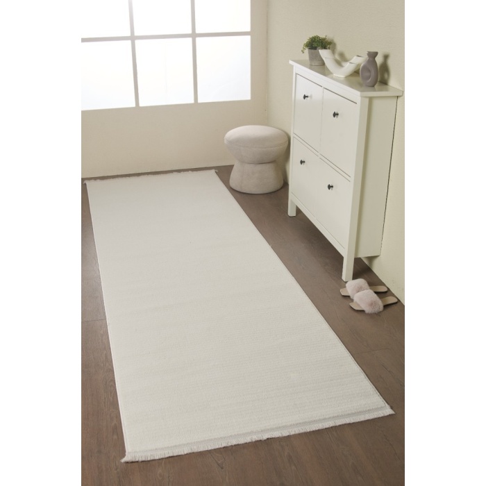 Modern Tasarımlı Salon  Mutfak  Koridor halısı  Düz Saçaklı Krem Renkli