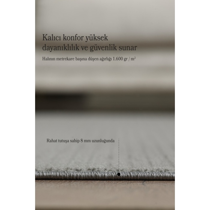 Modern Tasarımlı Salon Mutfak Koridor halısı  Düz Saçaklı Gri Renkli