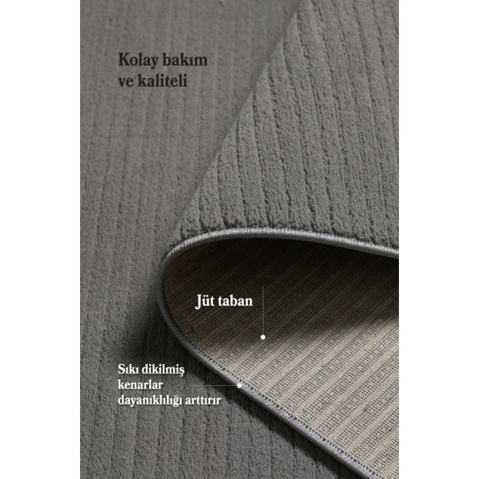 Modern Tasarımlı Salon Mutfak Koridor halısı  Düz Saçaklı Gri Renkli