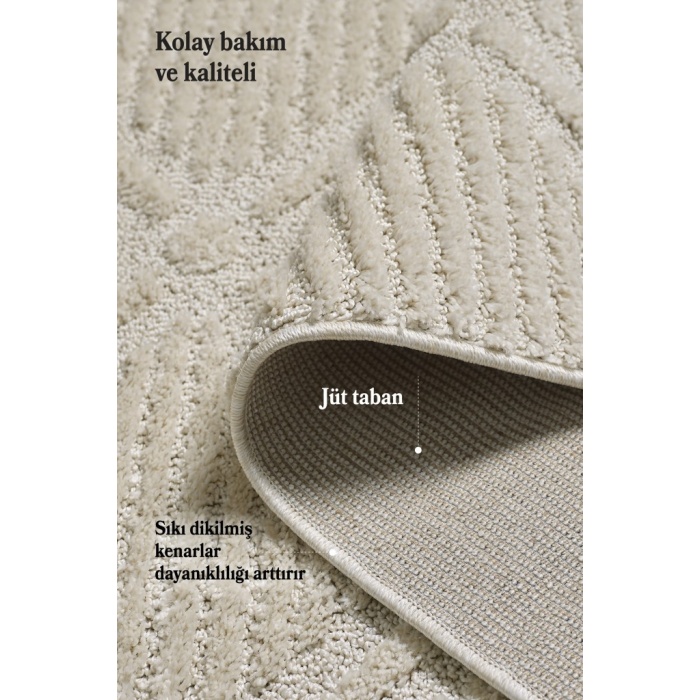 Yumuşak Peluş Tüylü İskandinav desenli Kabarık Bukleli Krem Renkli Halı