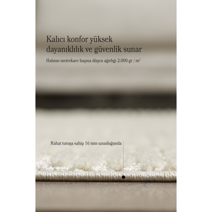 Yumuşak Peluş Tüylü İskandinav desenli Kabarık Bukleli Krem Renkli Halı