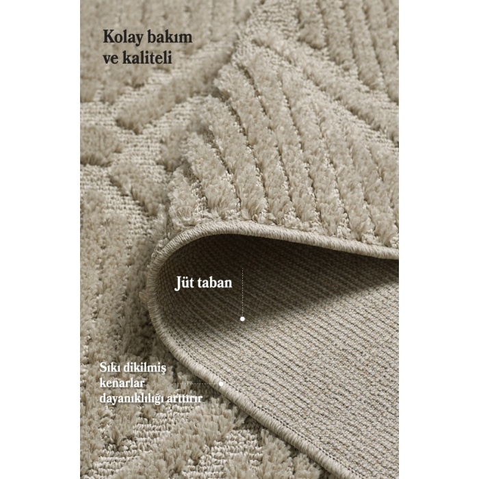 Yumuşak Peluş Tüylü İskandinav desenli Kabarık Bukleli Bej Renkli Halı