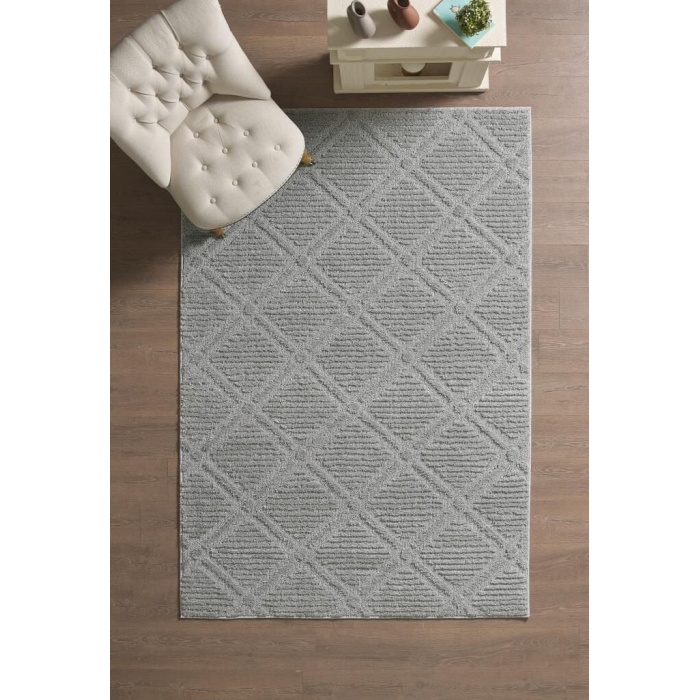 Yumuşak Peluş Tüylü İskandinav desenli Kabarık Bukleli Gri Renkli Halı