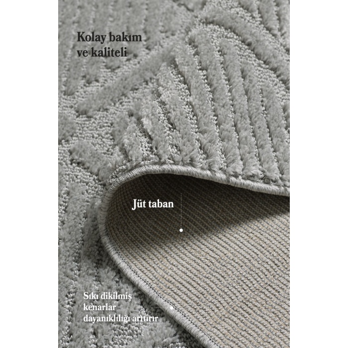 Yumuşak Peluş Tüylü İskandinav desenli Kabarık Bukleli Gri Renkli Halı