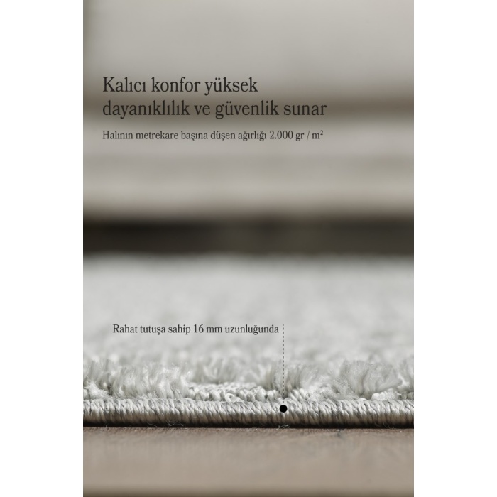 Yumuşak Peluş Tüylü İskandinav desenli Kabarık Bukleli Gri Renkli Halı