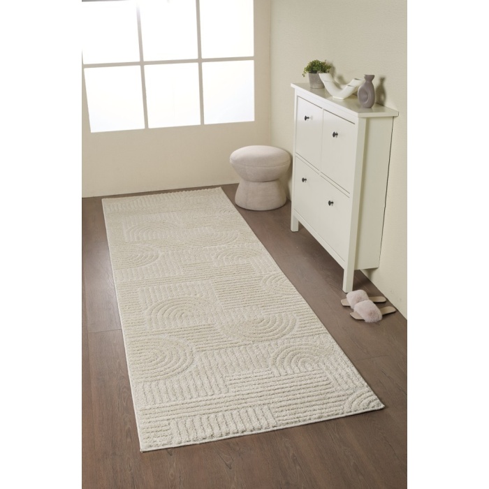 Yumuşak Peluş Tüylü İskandinav desenli Kabarık Bukleli Krem Renkli Halı