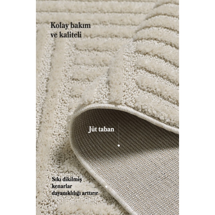 Yumuşak Peluş Tüylü İskandinav desenli Kabarık Bukleli Krem Renkli Halı