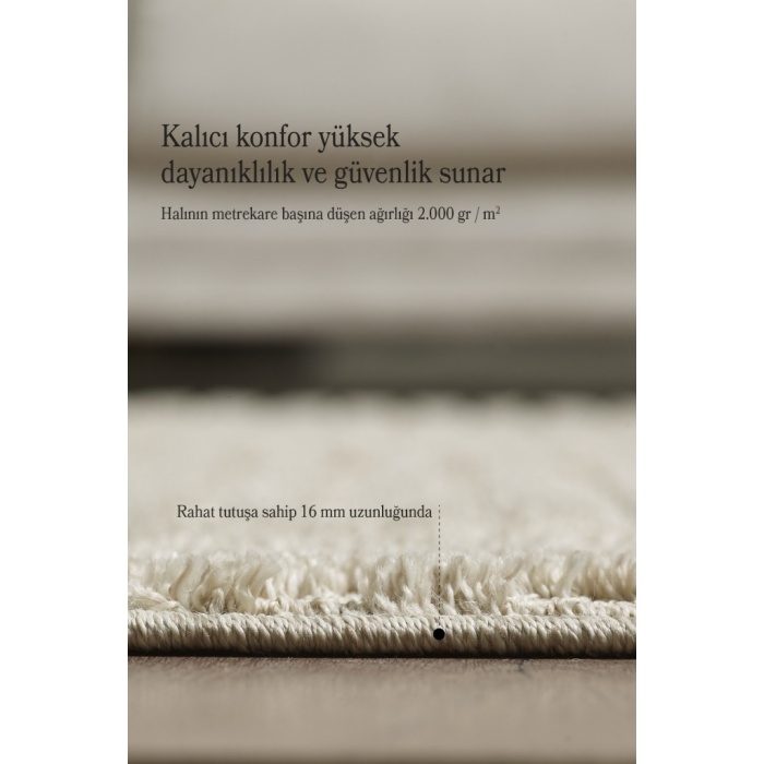 Yumuşak Peluş Tüylü İskandinav desenli Kabarık Bukleli Bej Renkli Halı