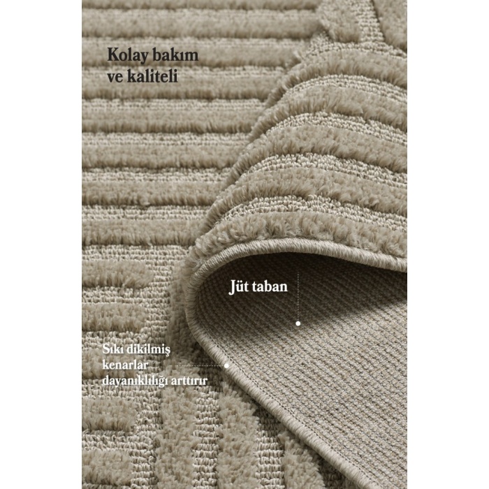 Yumuşak Peluş Tüylü İskandinav desenli Kabarık Bukleli Bej Renkli Halı