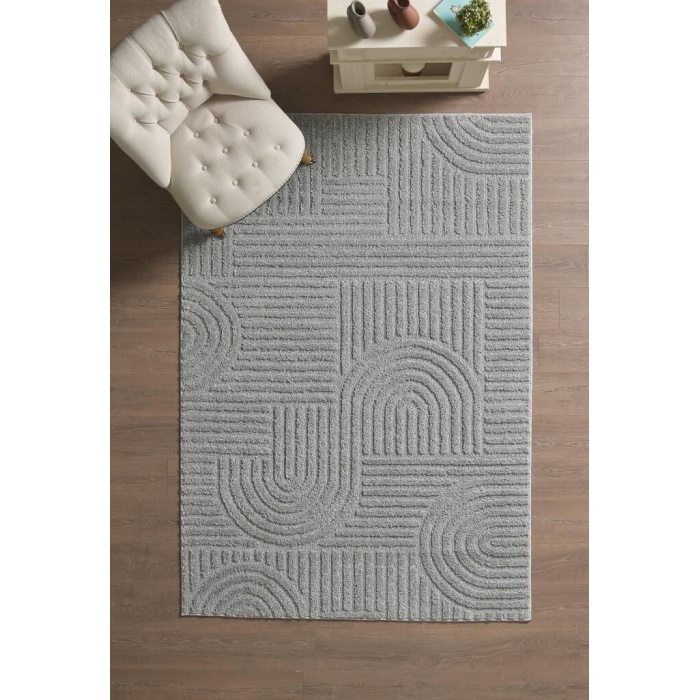 Yumuşak Peluş Tüylü İskandinav desenli Kabarık Bukleli Gri Renkli Halı
