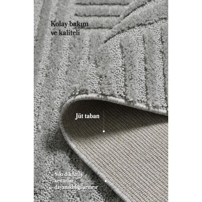 Yumuşak Peluş Tüylü İskandinav desenli Kabarık Bukleli Gri Renkli Halı