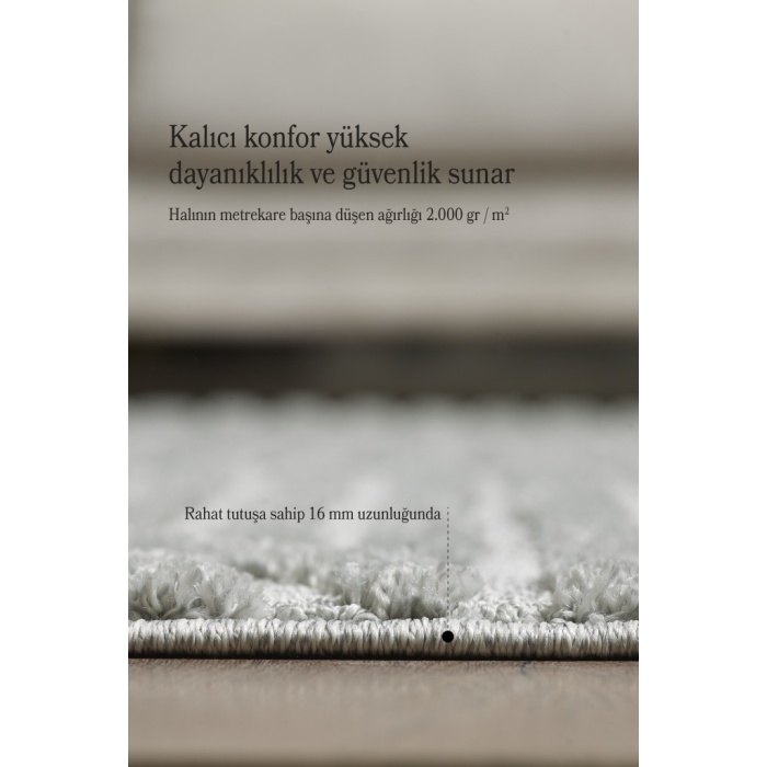 Yumuşak Peluş Tüylü İskandinav desenli Kabarık Bukleli Gri Renkli Halı