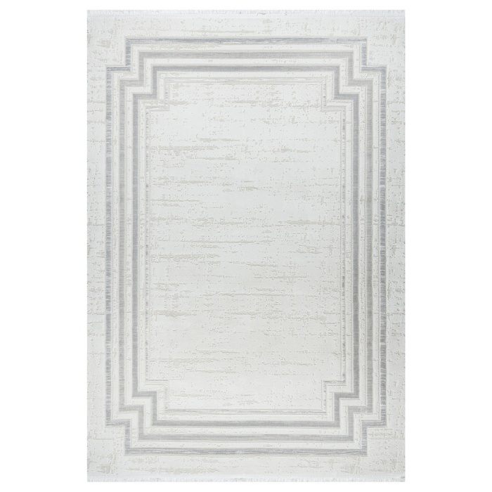 Modern Bordür Desenli Pamuk Tabanlı Salon - Oturma Odası  Gri Renk Halı