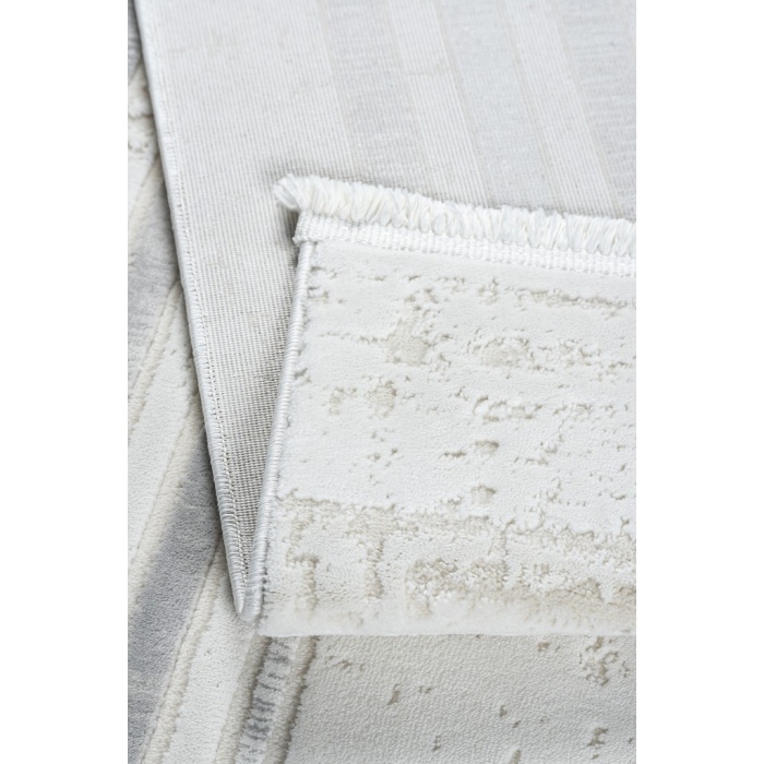 Modern Bordür Desenli Pamuk Tabanlı Salon - Oturma Odası  Gri Renk Halı