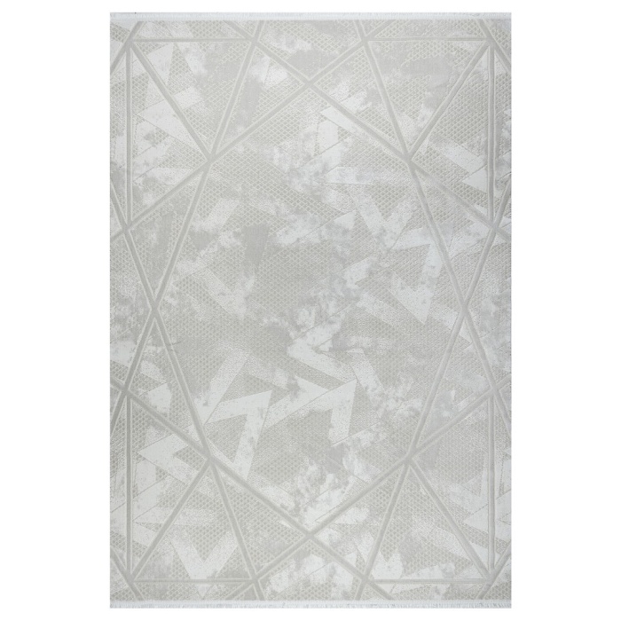 Geometrik Tasarımlı Pamuk Tabanlı Salon - Oturma Odası  Krem Renk Halı