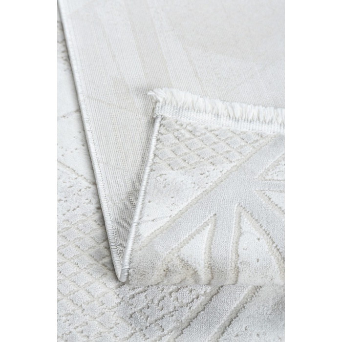 Geometrik Tasarımlı Pamuk Tabanlı Salon - Oturma Odası  Krem Renk Halı