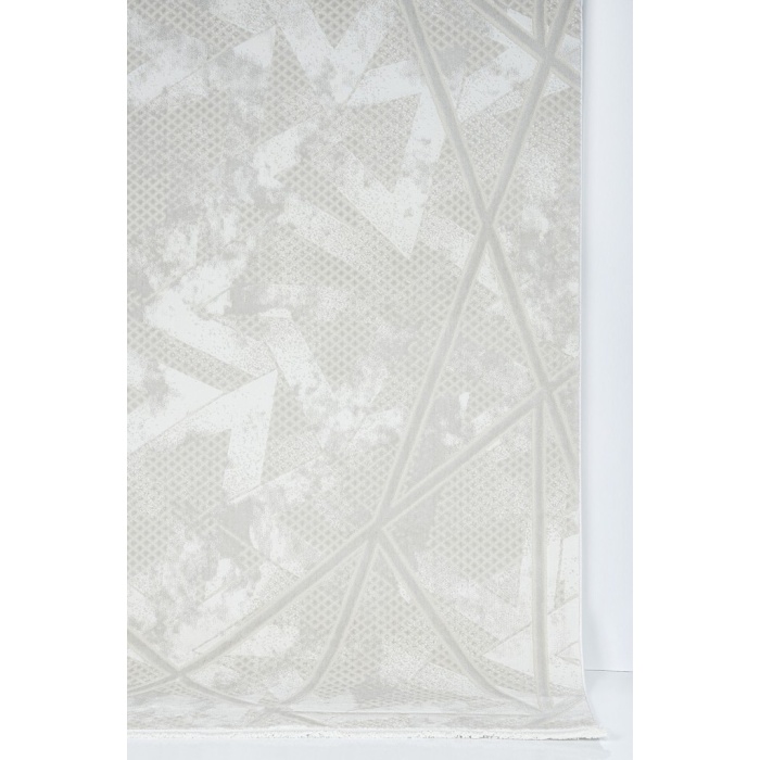 Geometrik Tasarımlı Pamuk Tabanlı Salon - Oturma Odası  Krem Renk Halı