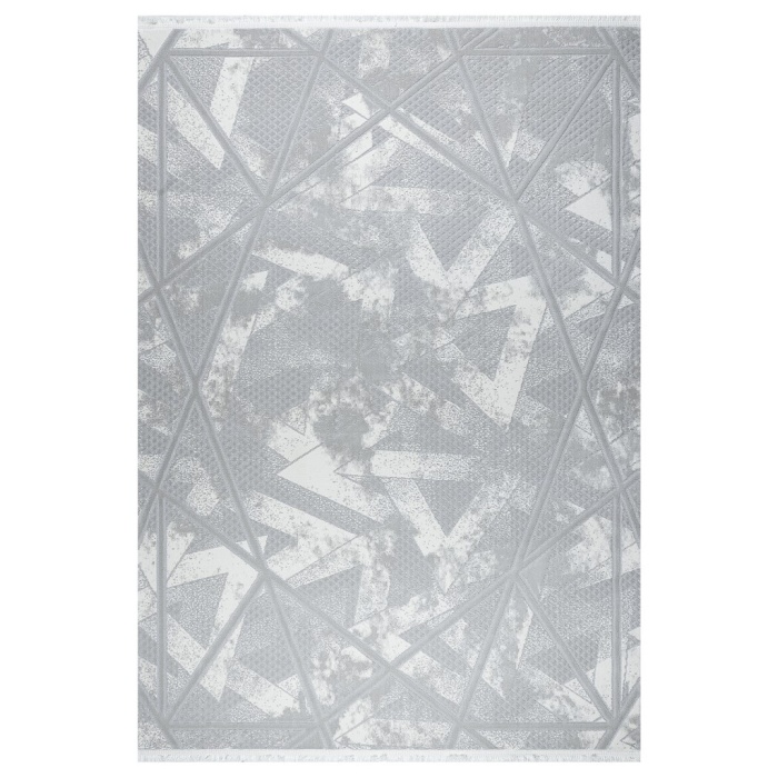 Geometrik Tasarımlı Pamuk Tabanlı Salon - Oturma Odası  Gri Renk Halı