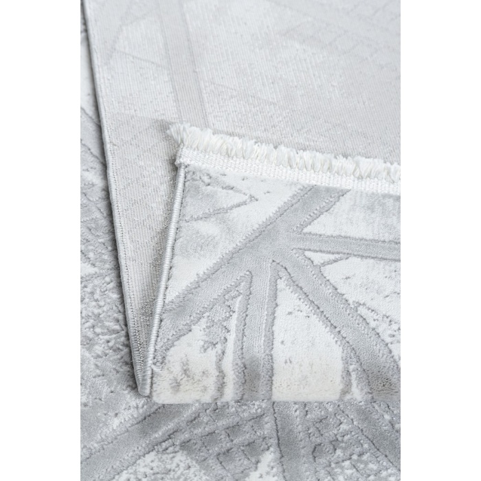 Geometrik Tasarımlı Pamuk Tabanlı Salon - Oturma Odası  Gri Renk Halı