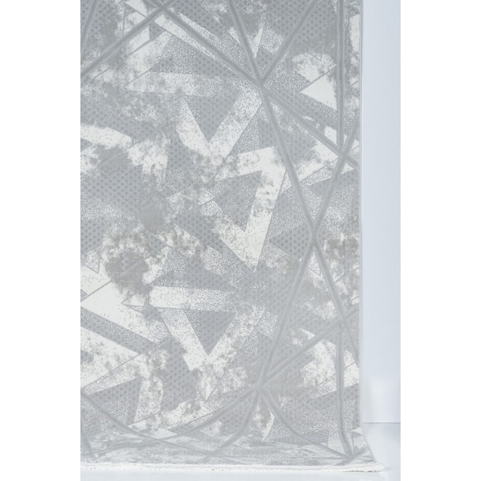 Geometrik Tasarımlı Pamuk Tabanlı Salon - Oturma Odası  Gri Renk Halı