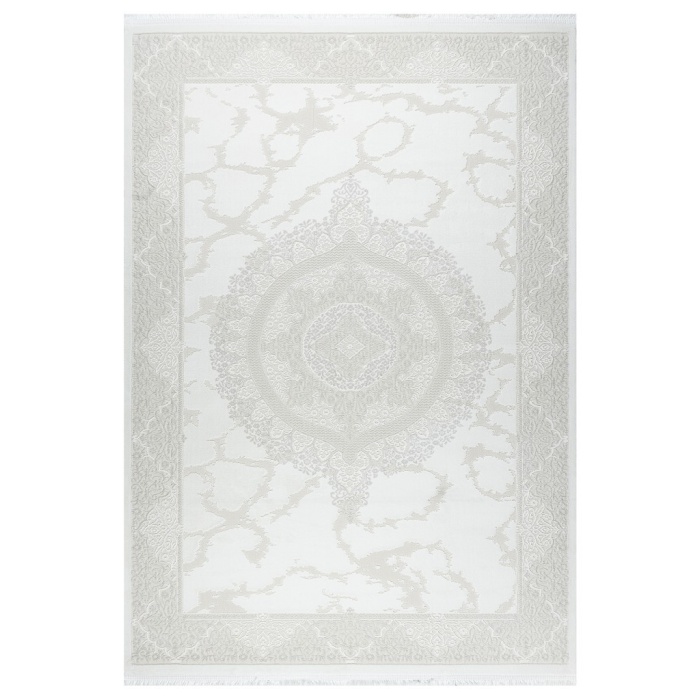 Medalyon Klasik Halı Tasarımlı Pamuk Tabanlı Salon - Oturma Odası  Krem Renk Halı