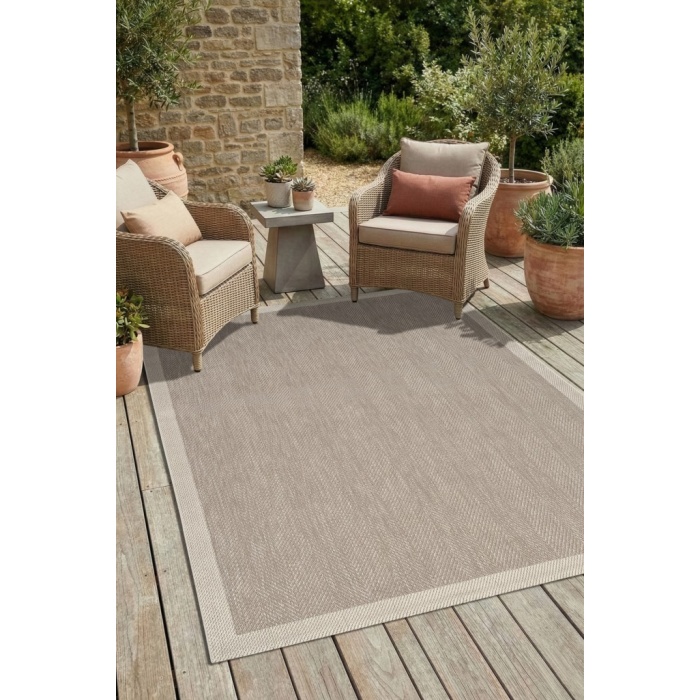 Çerçeveli Bohem Dokunuşlu Doğal Tonlarda Modern Sisal Krem Bej Renk Halı