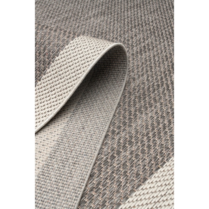 Çerçeveli Bohem Dokunuşlu Doğal Tonlarda Modern Sisal Gri Krem Renk Halı