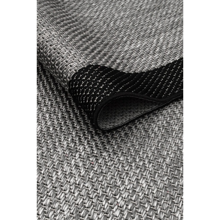 Çerçeveli Bohem Dokunuşlu Doğal Tonlarda Modern Sisal  Siyah Gri Renk Halı