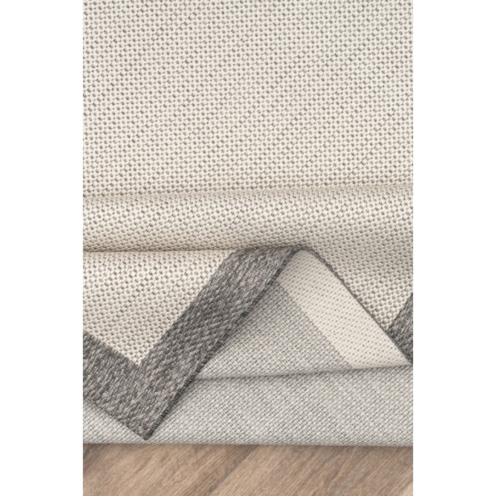 Çerçeveli Bohem Dokunuşlu Doğal Tonlarda Modern Sisal Gri Krem Renk Halı