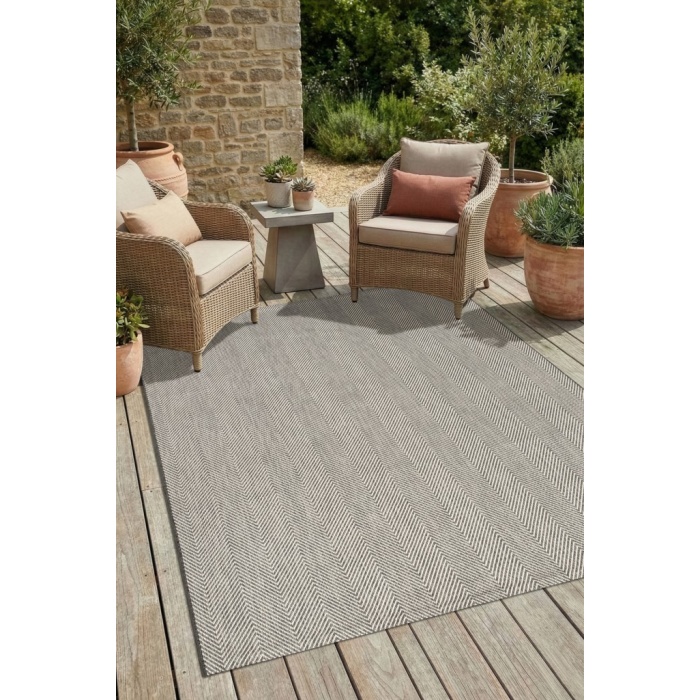 Çerçeveli Bohem Dokunuşlu Doğal Tonlarda Modern Sisal Gri Krem Renk Halı