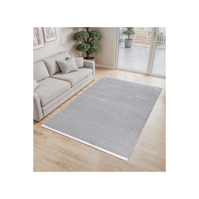 Distressed Pattern Eskitme Tasarımlı Pamuk Tabanlı Salon - Oturma Odası  Gri Renk Halı