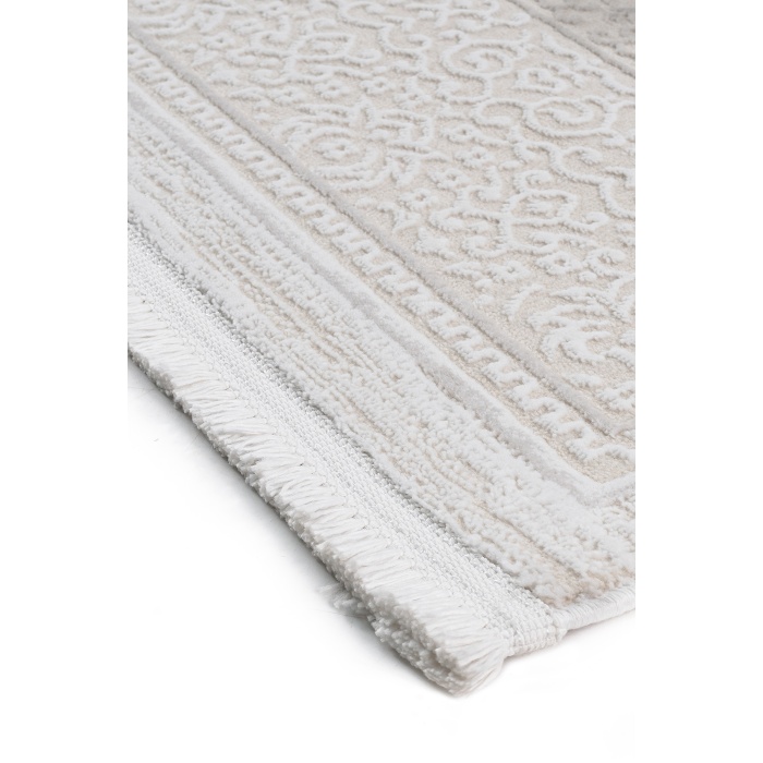 Osmanlı Medalyonlu Halı Desenli Pamuk Tabanlı Salon - Oturma Odası  Krem Renk Halı