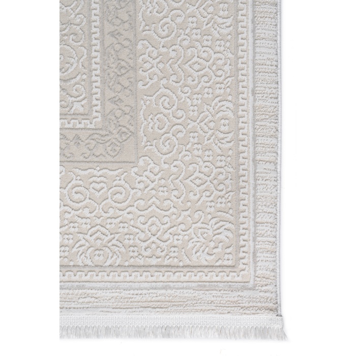 Osmanlı Medalyonlu Halı Desenli Pamuk Tabanlı Salon - Oturma Odası  Krem Renk Halı