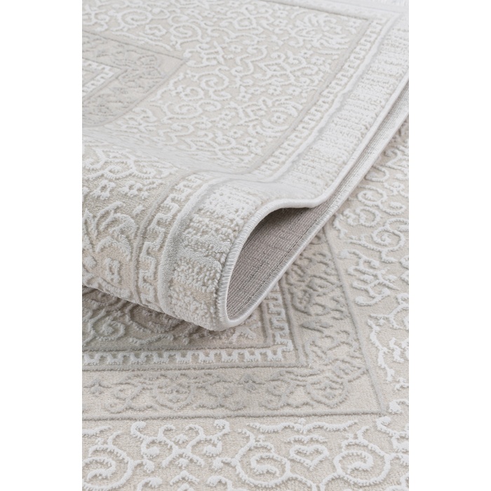 Osmanlı Medalyonlu Halı Desenli Pamuk Tabanlı Salon - Oturma Odası  Krem Renk Halı