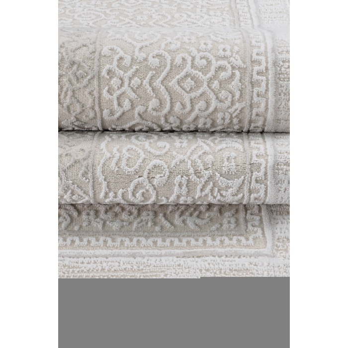 Osmanlı Medalyonlu Halı Desenli Pamuk Tabanlı Salon - Oturma Odası  Krem Renk Halı